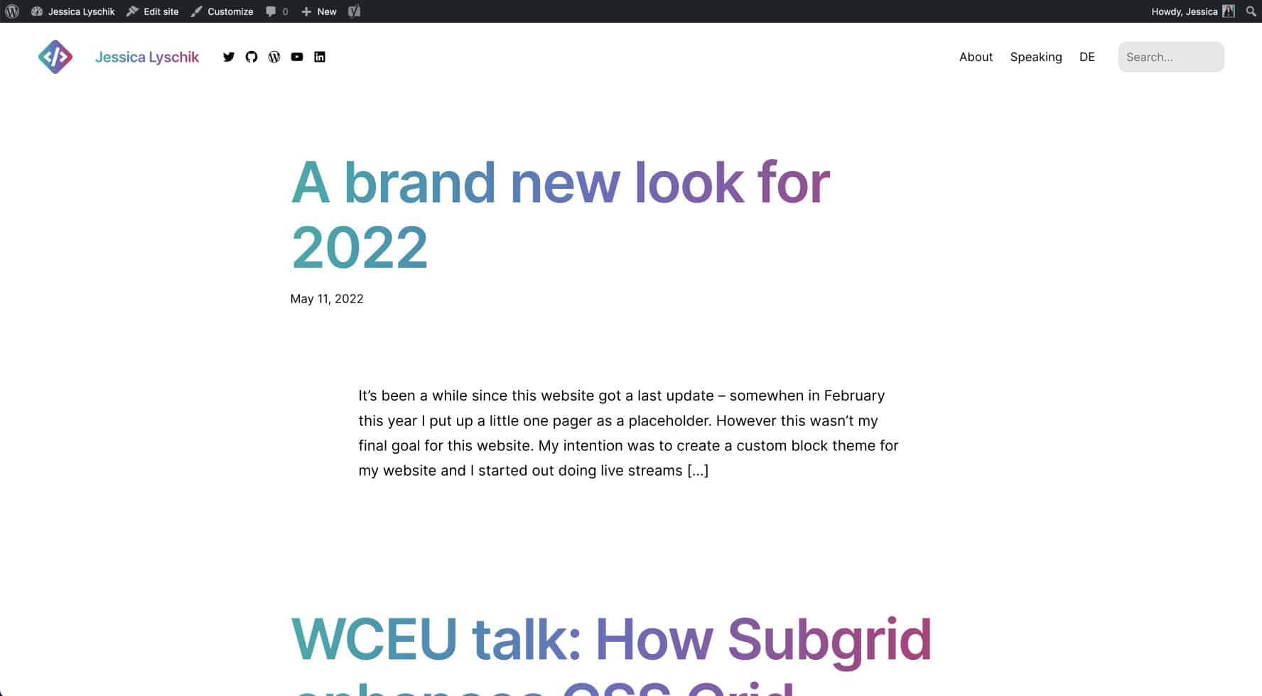 Screenshot of my new website design for 2022